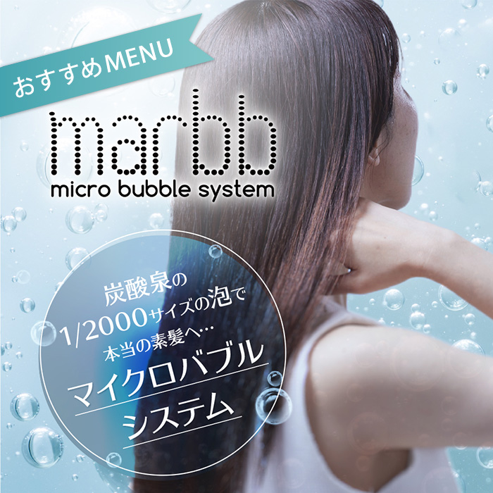 おすすめメニュー  マイクロバブルシステム marbb（マーブ） 炭酸泉の1/2000サイズの泡で本当の素髪へ…