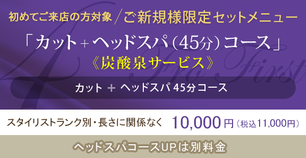 【ご新規様限定セットメニュー】カット＋ヘッドスパ（45分）コース（炭酸泉サービス）