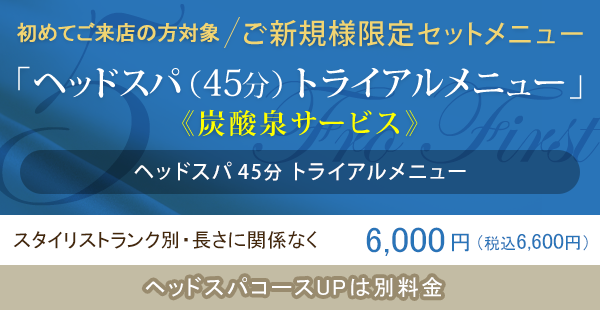 【ご新規様限定セットメニュー】ヘッドスパ（45分）トライアルメニュー（炭酸泉サービス）