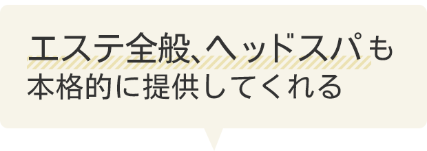 エステ全般、ヘッドスパも本格的に提供してくれる